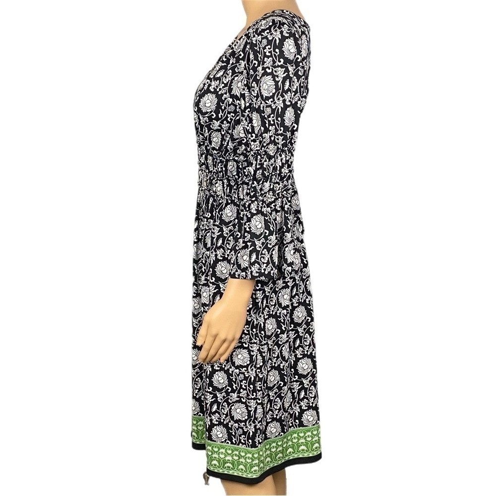 MAX STUDIO black & ivory surplice dress with shirred waist/sleeves. Medium. EUC - Picture 7 of 12
